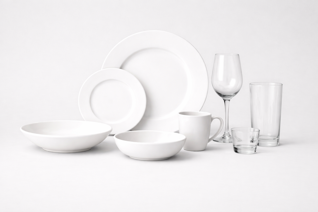 Ensemble de vaisselle en porcelaine et verrerie 5 1/2